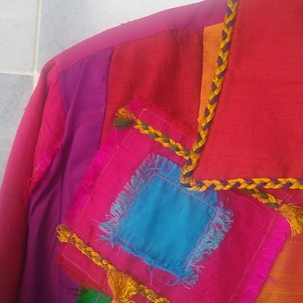 Coldwater Creek Jacket Large Red pink Blue Silk - Picture 6 of 10